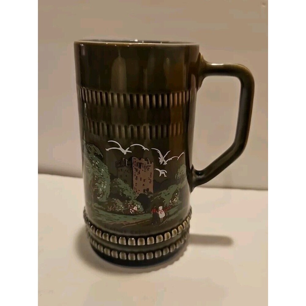 Wade Irish Mug Pottery Porcelain Large Tall Tankard Ireland Green Blue Gold Lyre